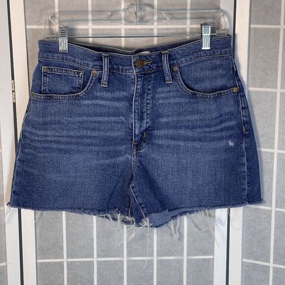 Madewell High-Rise Denim Shorts Raw‎ Hem Modest Blue Casual Size 28 Classic - Picture 1 of 10
